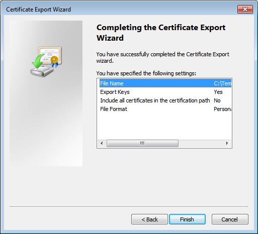 Exporting your own personal certificate from the browser Figure 23: Microsoft certificate export