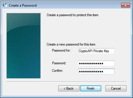 Figure 47: Setting the password for later access to the user s private key Return to the dialog window that you are familiar with from Figure 45.