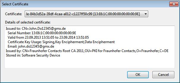Figure 61: Mozilla Thunderbird Setting up a signing certificate You will then be asked whether you also wish to use this certificate to decrypt e-mails. Confirm this by clicking Yes (see Figure 62).