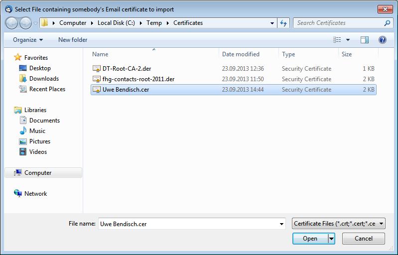 employee s certificate and select it. Click Open (see Figure 76).