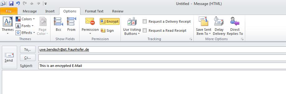 4.1 Sending digitally signed and/or encrypted e-mails using Microsoft Outlook 2010 Create a new e-mail.