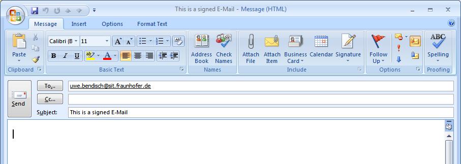 4.4.2 Sending digitally signed and/or encrypted e-mails using Microsoft Outlook 2007 Create a new e-mail.