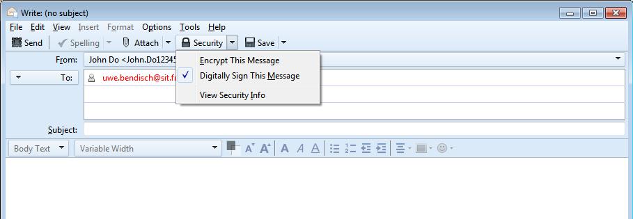 4.4.4 Sending digitally signed and/or encrypted e-mails using Mozilla Thunderbird Create a new e-mail.