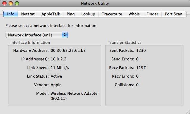 Appendix D Setting Up Your Computer s IP Address Verifying Settings Check your TCP/IP properties by clicking Applications > Utilities > Network Utilities, and then selecting the appropriate Network