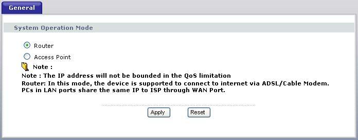 Chapter 6 AP Mode 2 To set your NBG4115 to AP Mode, go to Maintenance > Sys OP Mode > General and select Access Point.