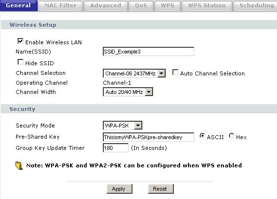 Chapter 7 Tutorials 7.5 Configure Wireless Security without WPS This example shows you how to configure wireless security settings with the following parameters on your NBG4115.