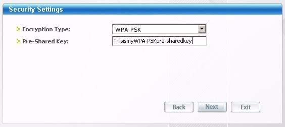 t 5 Select WPA-PSK and type the security key in the