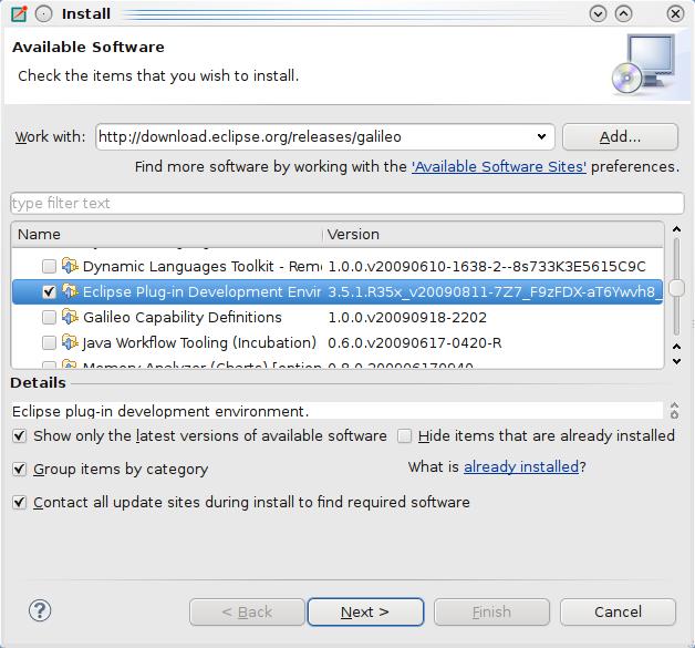 Installing the Plug-in Development Environment When the download and the