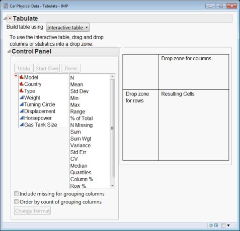 Summarizing Data Using Tabulate Use Tabulate to interactively summarize data and construct tables of descriptive statistics.