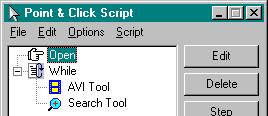 4. Use the right mouse button to drag the AVI Tool script item under the While statement, then use the left mouse button to move the Search Tool script item under the AVI Tool script item.