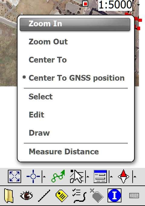 12 Status bar shows the number of satellites and the DOP Plan View toolbar GNSS feature toolbar Current scale can be adjusted with the drop down.