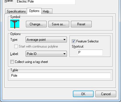 Create a data dictionary In the Options tab you can define the feature Type and select a Symbol for the feature.