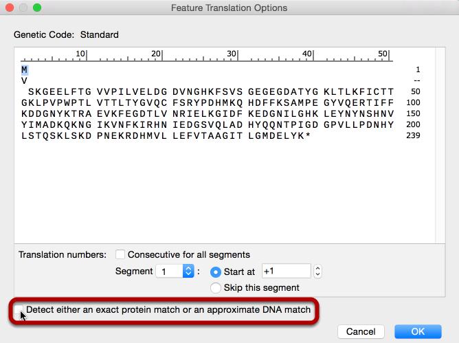 To allow the detection of a translated feature regardless of the codons used, check the