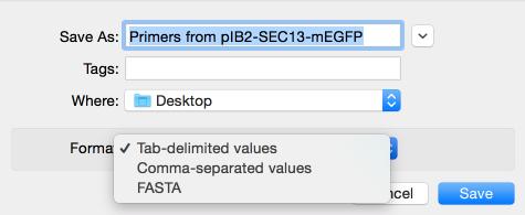 Save the Primers Specify the file name, destination, and file format, then click Save.