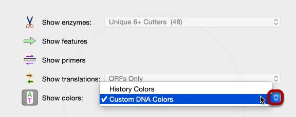 Alternatively, to show previously customized DNA colors, open the