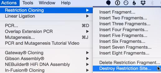 Open the Destroy Restriction Site Dialog To open the Destroy Restriction Site dialog, click