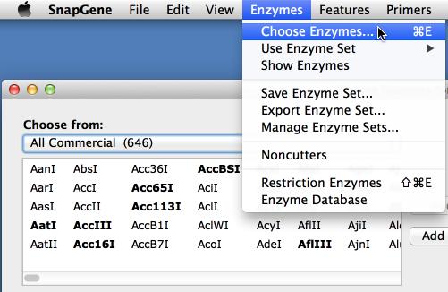 Choose Enzymes Manually Choose enzymes manually by name, or by editing an existing enzyme set or using search
