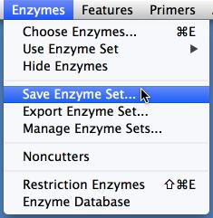 Save or Export Enzyme Set Chosen enzymes can be saved for use either with a single sequence, or with all