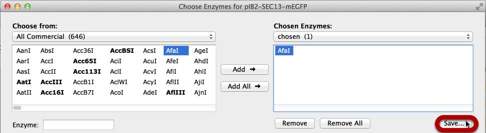 Save an Enzyme Set from the Choose Enzymes Dialog