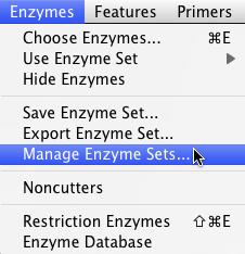 Manage Enzyme Sets Custom enzyme sets can be managed by changing their name or type, or by combining, deleting, duplicating, importing,