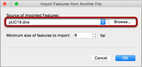 Specify the Source File To specify the source file, click Features Import Features from Another File.