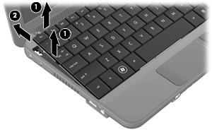 releases completely. 6. Slide the keyboard back until its top edge rests on the display assembly (2). 7.