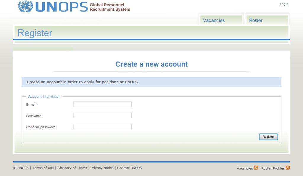 I. Registration On the UNOPS external website under the Employment tab, a link in the right menu to create a profile in GPRS