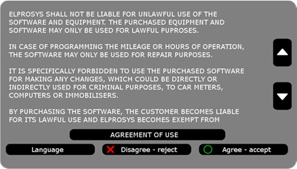 1 LEGAL RESERVATIONS AND AGREEMENT OF USE Once Diagprog4 device is switched on user should select language from