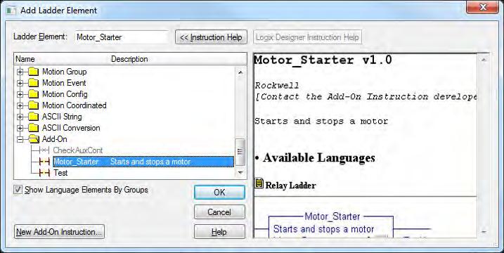 Using Add-On Instructions Chapter 3 3. Click to display the instruction help for any instruction in the browser. 4. Click OK.