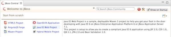 Start Developing Figure 2.4. Java EE Web Project in JBoss Central 3.