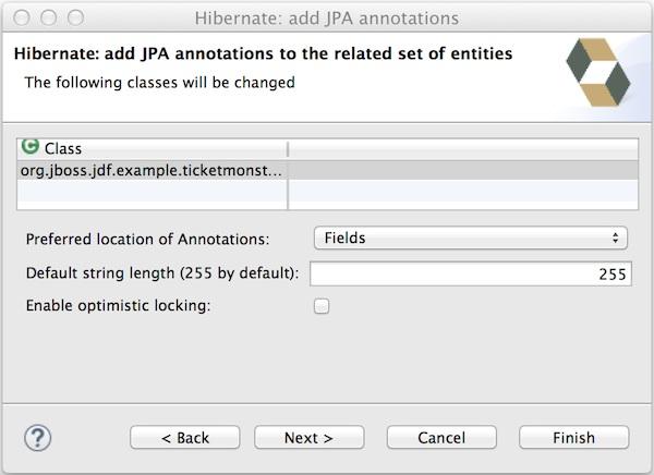 Start Developing Figure 2.11. Venue Class Selected for Adding JPA Annotations 11. Click Finish and save the Venue.java file. 2.7.