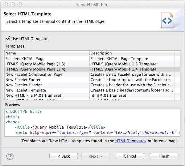 Start Developing Figure 2.21. Selected HTML5 jquery Mobile Page (1.4) Template in New HTML File Wizard 6.