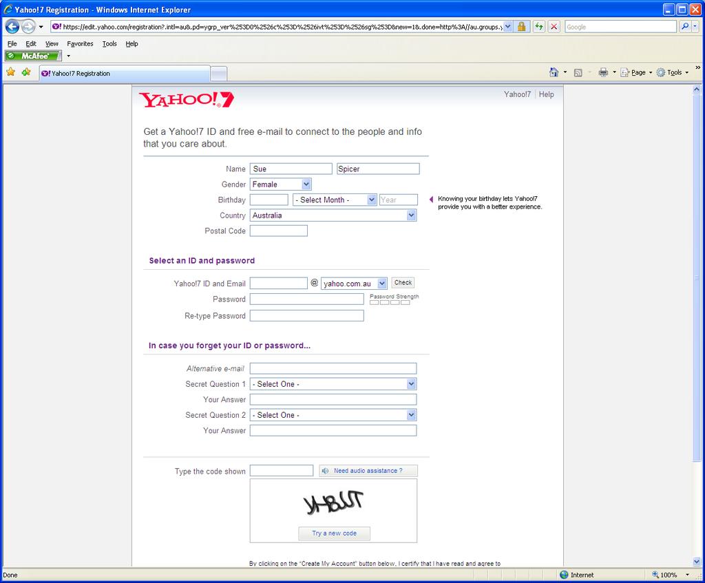 This is your next screen. Some people have asked me from where can they select a Yahoo ID? The answer is you can t - you have to make one up.