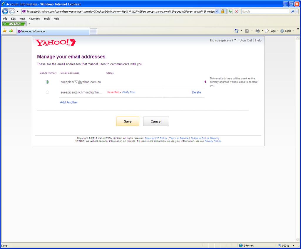 This screen shows your Yahoo! address as the one that will receive the group messages.