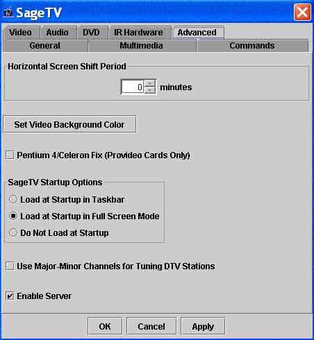 SageTV Installation & User s Manual Page 39 Advanced Settings Horizontal Screen Shift Period: Use this setting if you have a Widescreen TV or HDTV and wish to shift the 4:3 image horizontally in the