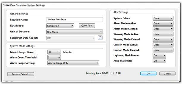 Simulation Mode allows the user to send serial data to the Strike Guard Lightning Data Receiver to help the user learn about the Receiver and test relay functions.