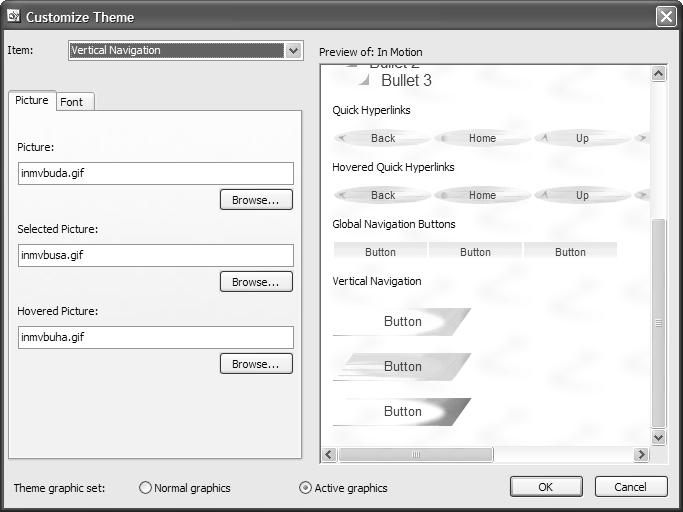 CHAPTER 3 USING WIZARDS, TEMPLATES, AND THEMES 53 1. Choose Format, Theme. The Theme task pane opens. 2. From the Select a Theme section, choose the desired theme. 3. Click the selected theme s down arrow and choose Customize.