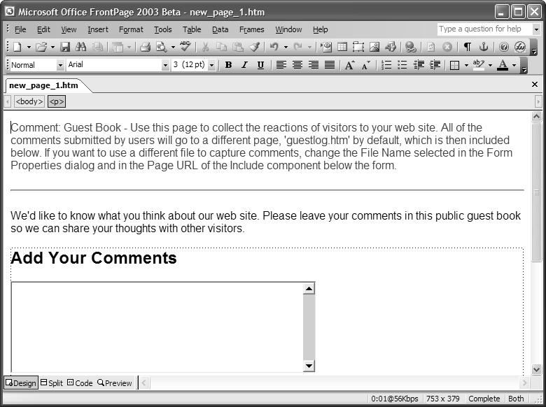 CHAPTER 3 USING WIZARDS, TEMPLATES, AND THEMES 43 Feedback Form Creates a page with form elements to solicit feedback about a product or site.