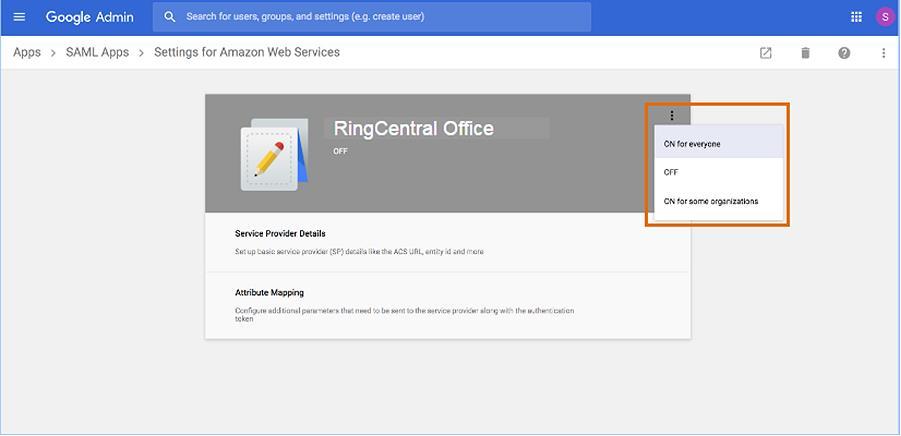 RingCentral for G Suite Google Auto User Provisioning Installing the RingCentral SAML App 16 Step 10: Click Ok on the confirmation prompt.