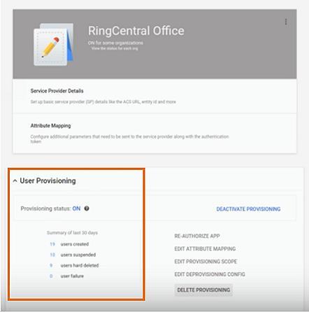 RingCentral for G Suite Google Auto User Provisioning G Suite Auto User Provisioning 24 Step 9: Click Finish. Step 10: Click ACTIVATE PROVISIONING.