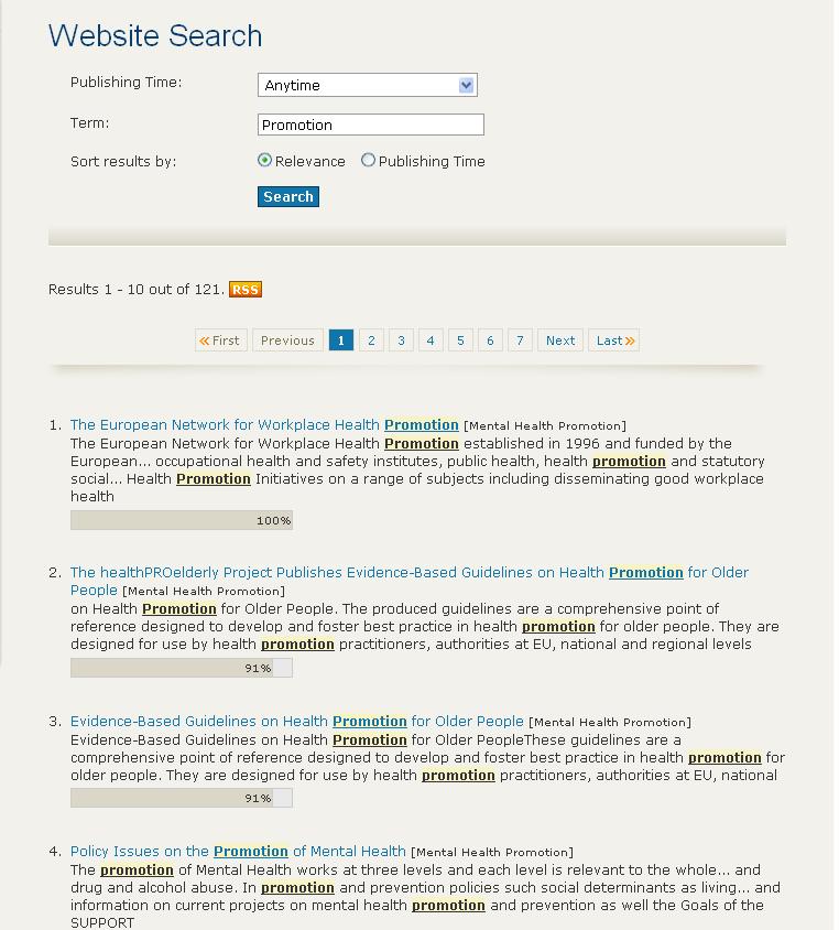 Figure 21: ProMenPol Free Text Search Results Screen Additionally, ProMenPol users have the possibility to also restrict the search to the time the item was published via the Publishing Time