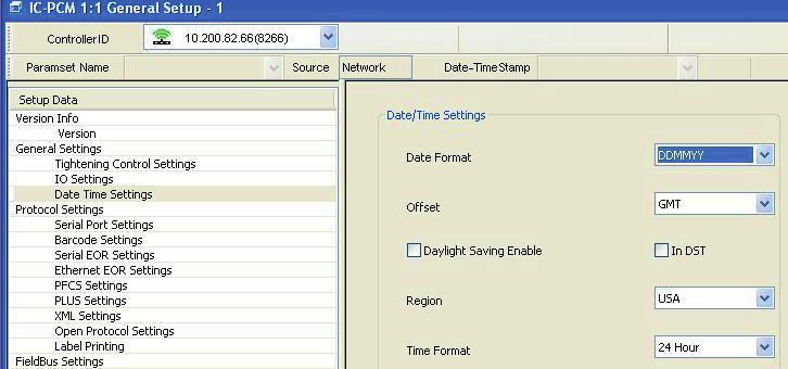 Date Format Offset Daylight Saving Enable In DST Time Format Date Format drop box allows the user to set the date format for the IC-PCM 1:1 (MMDDYY and DDMMYY).