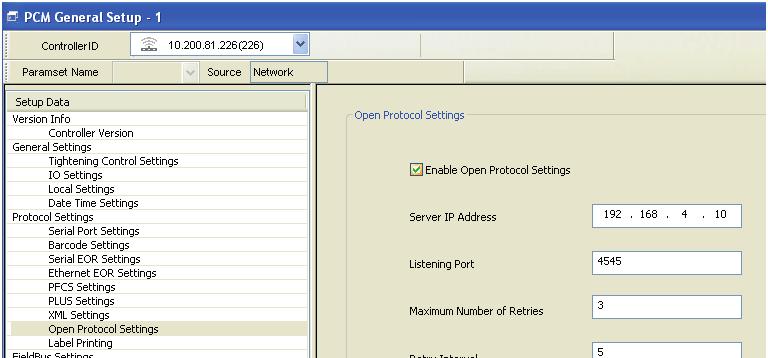 3.4.3.14 Open Protocol Settings Open Protocol Settings provides the ability to communicate between Open Protocol server and IC-PCM 1:1 to acquire EOR or Cycle Data and send it to their system for