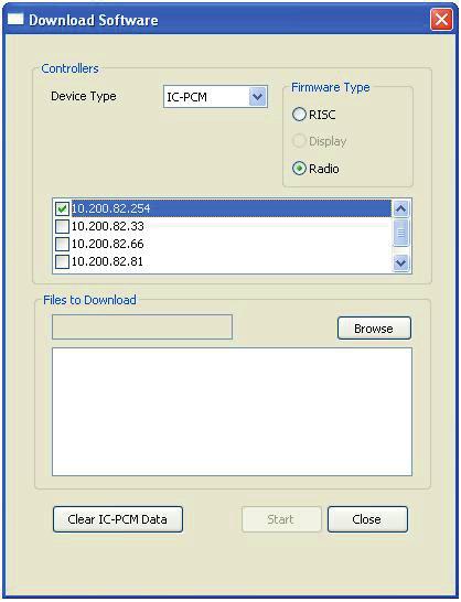 1. Select device type as PCM from the dropdown list and select Firmware Type as Radio. 2. Select the PCM IP check box.