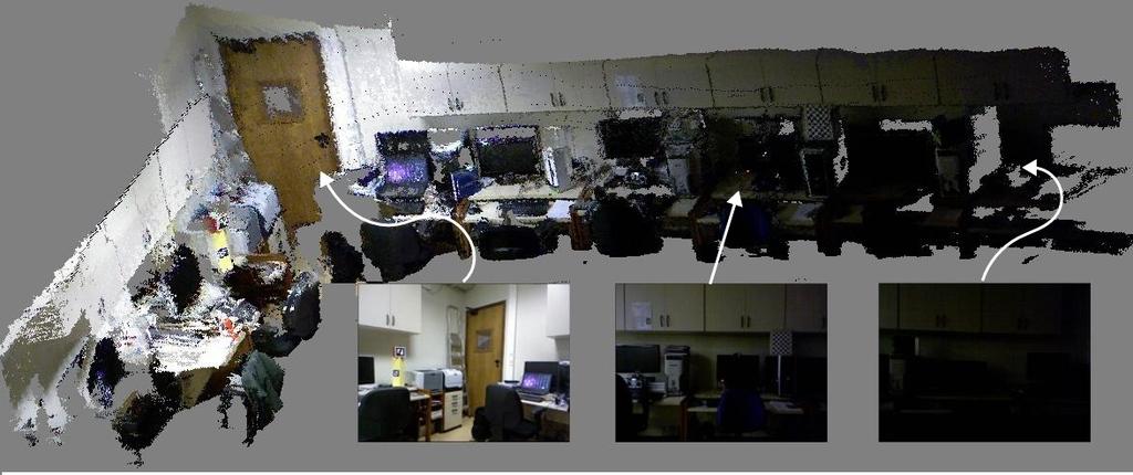 Fig. 11. Registration of a partially illuminated lab. The frames were used with images from a scene ranging from well illuminated to complete darkness.