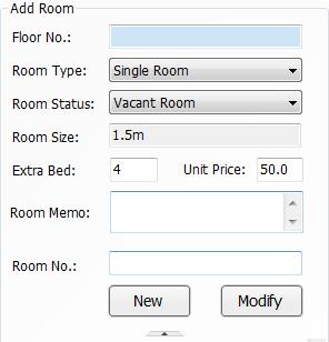 3 Configuring Hotel Information Room Status: five room status you can choose. There are vacant, unclean, clean, repairing, stop used. The new room is defaulted as vacant room.