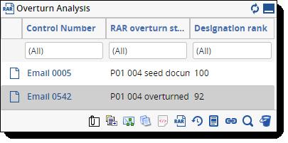 The document you have open in the viewer is the document that's highlighted in the Overturn Analysis pane. To view overturns and seed documents click in the pane menu.