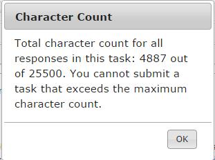 Figure 32: Character Count Feature Save Response BE SURE TO USE THE SAVE FEATURES OFTEN, ESPECIALLY BEFORE NAVIGATING AWAY FROM ANY SCREEN AND BEFORE LOGGING OUT.