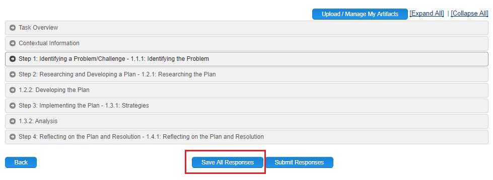Figure 34: Save All Responses Button Figure 35: Save All Responses Notification After you have