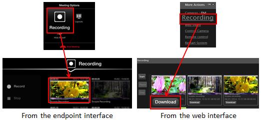 Recording Meetings 3. To playback recorded videoconferences stored on a local USB storage device, from the endpoint interface select the recording and press ok/menu to play.